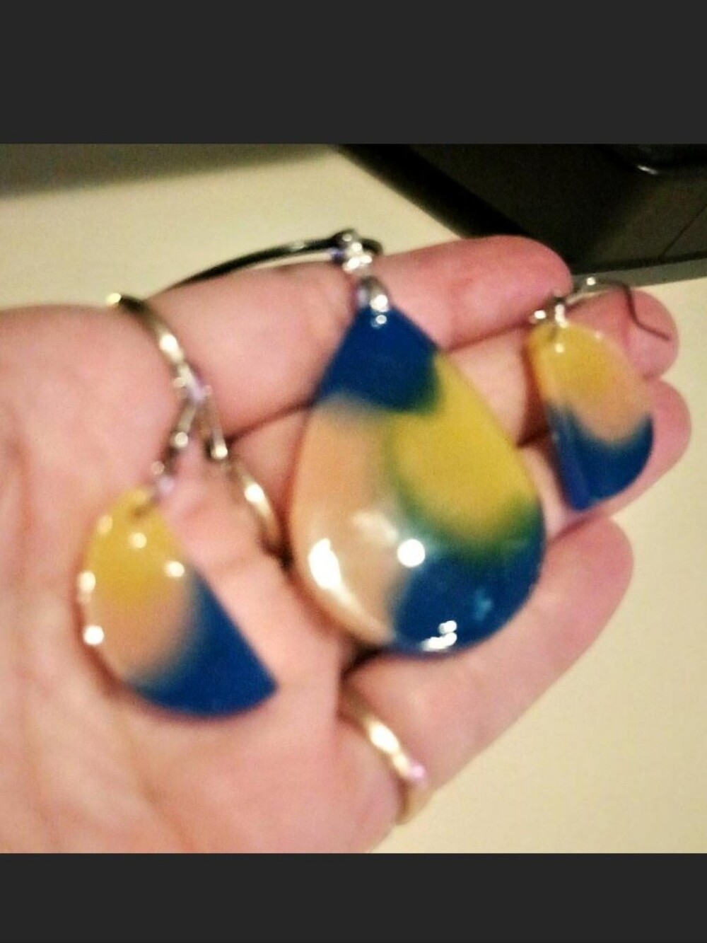 Handmade Multicolor Teardrop Resin Necklace & Earrings Set - Picture 4 of 6